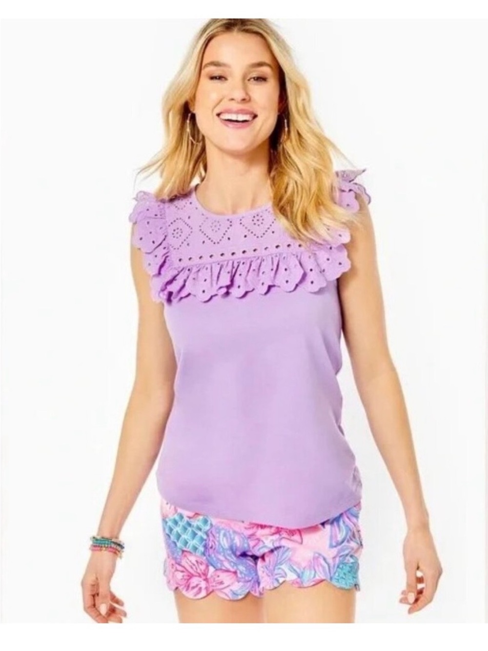 Lilly Pulitzer Lavender Eyelet Ruffle Sleeveless Top